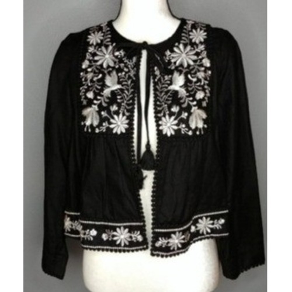 Kate Spade Broome‎ Street Embroidered Hummingbird Jacket Black White Size L